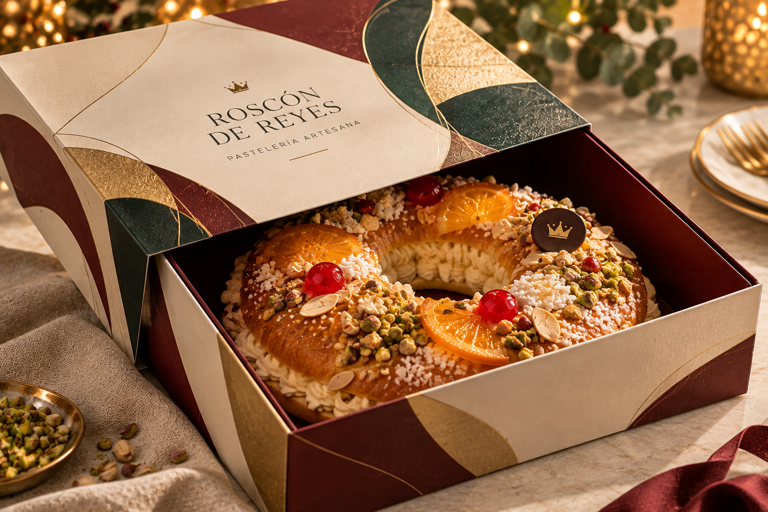 Caja premium para Roscón de Reyes gourmet